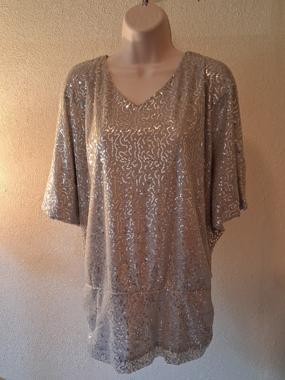 Hot in Hollywood Gray & Silver Cold Shoulder Sequin V-Neck Tunic